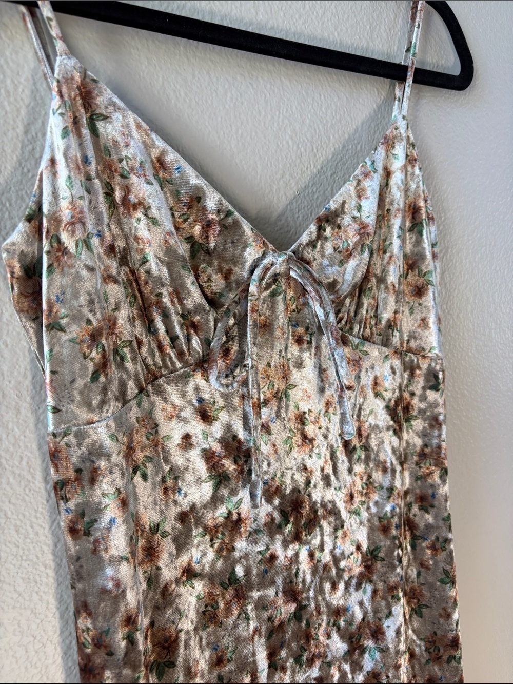 Emory Park Velvet Floral Slip Dress in Brown, Cream and Green - Picture 3 of 12